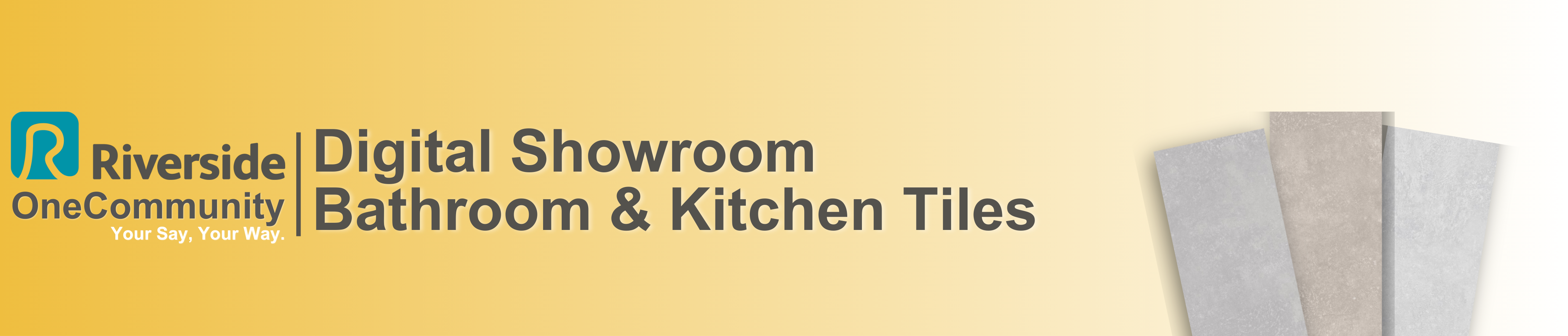 A banner with the title "Digital Showroom, Bathroom & Kitchen Tiles".