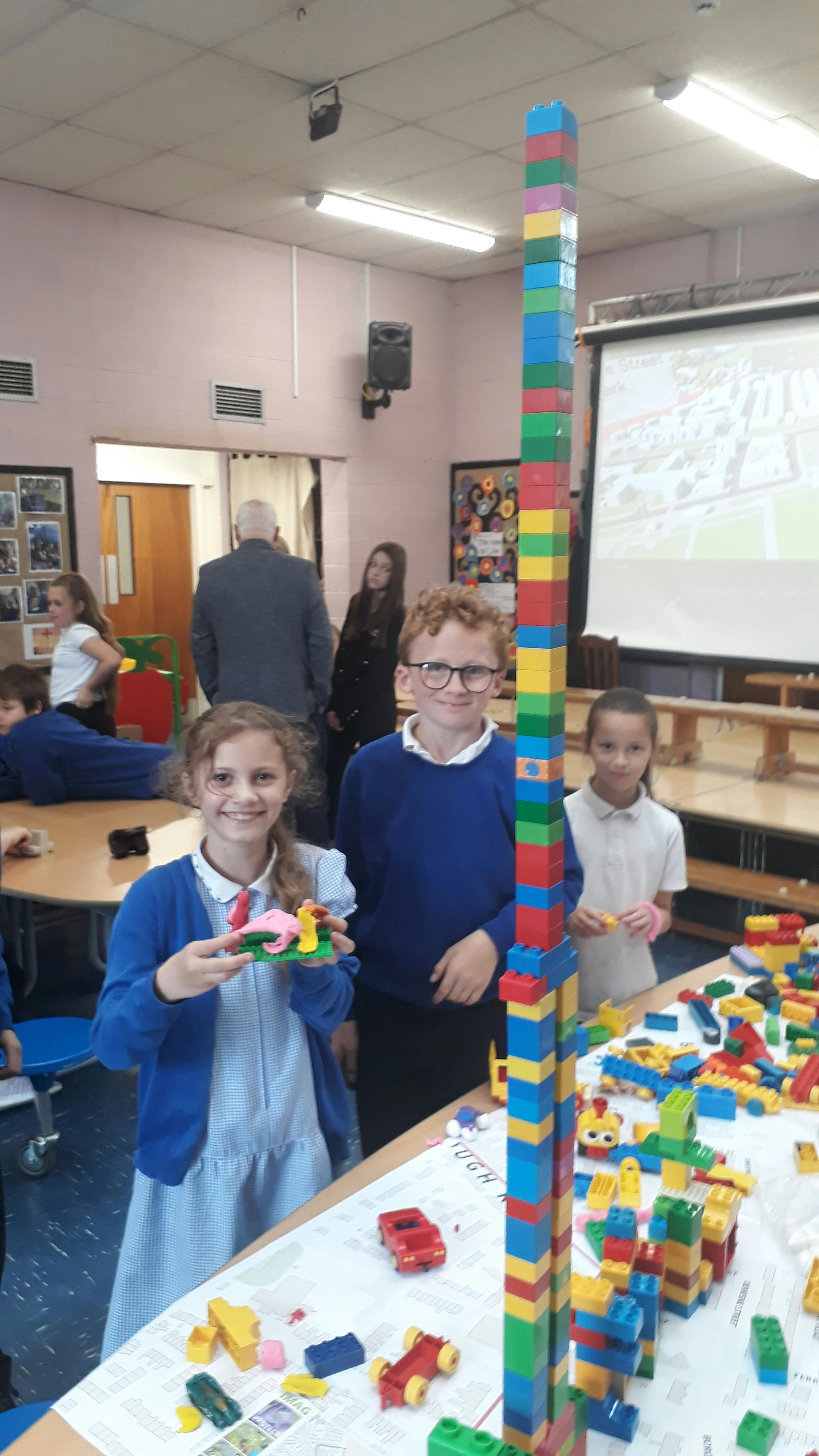 Students building with blocks