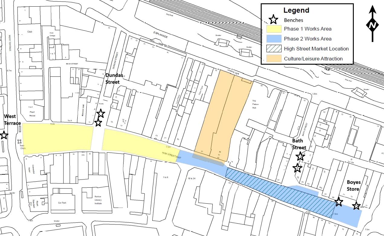 Benches Across Redcar High Street - Temporary Location Plan