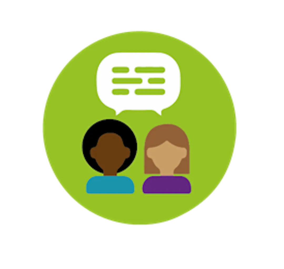 Green circle with two women chatting
