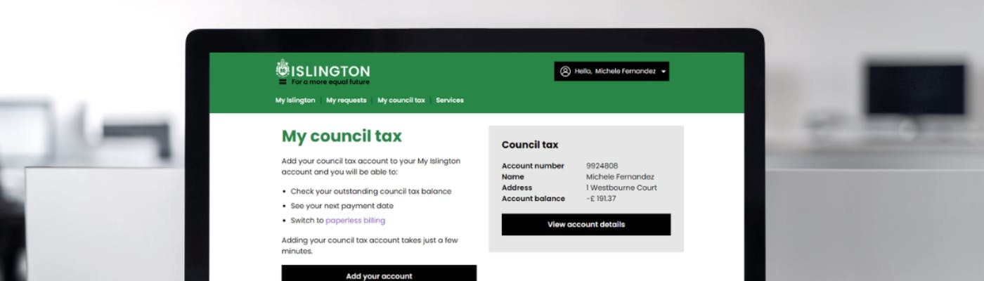 Computer displaying council tax information in My Islington
