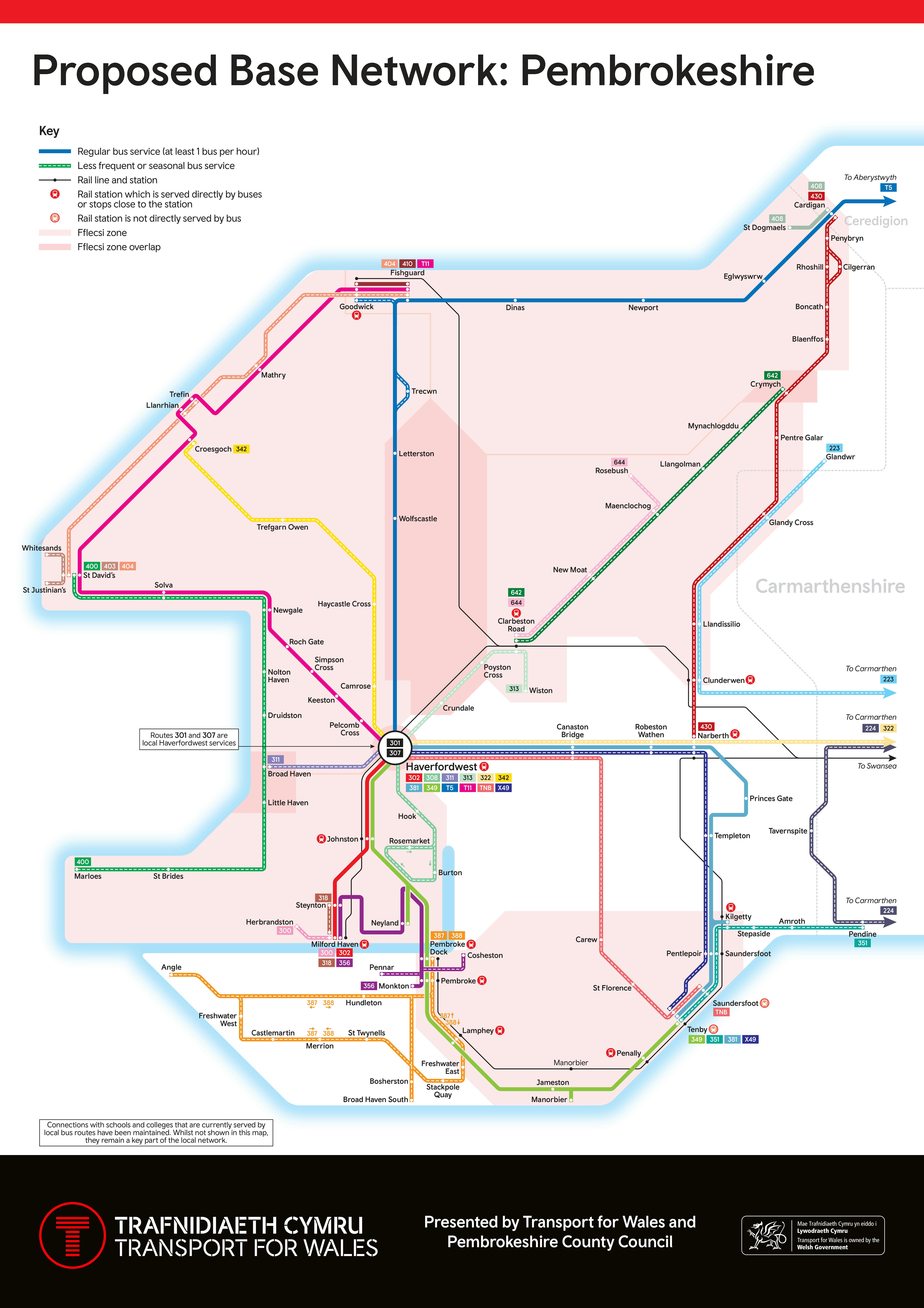 Graphic map showing the Proposed Base Network in Pembrokeshire