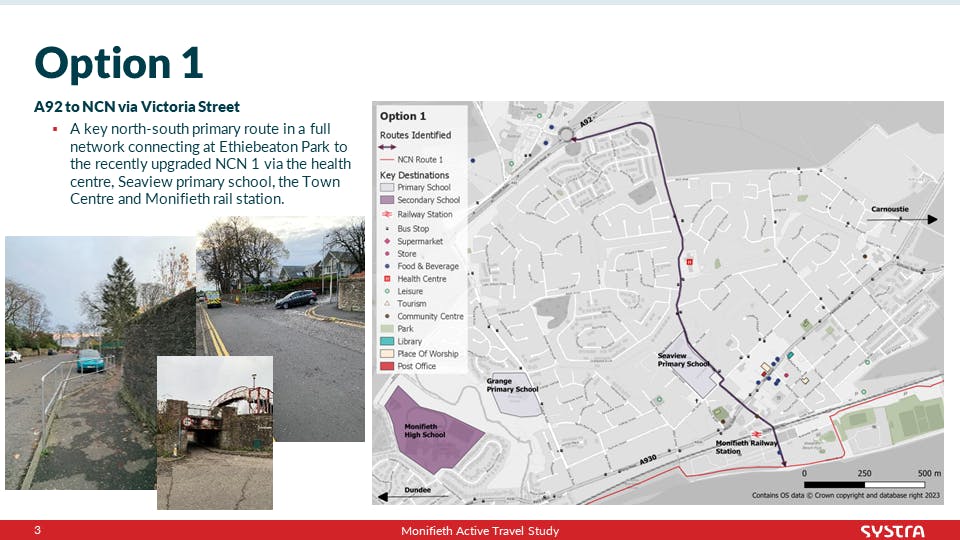 Option 1: A92 to NCN1 via Victoria Street