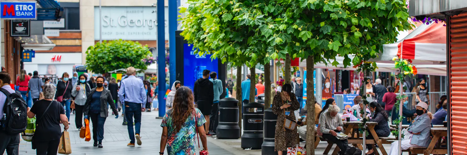 People walking along St Anns, Harrow Town Centre