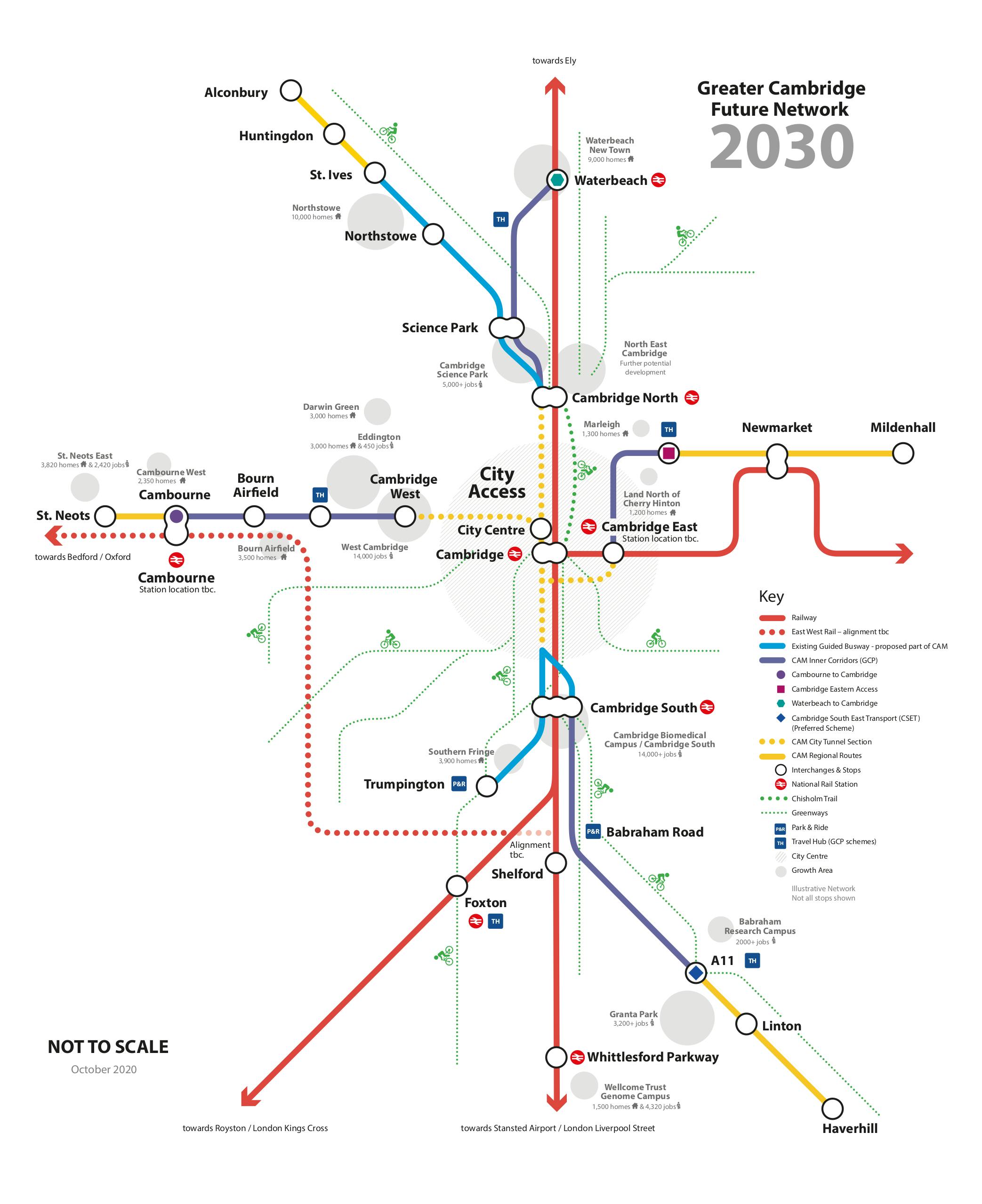 Tube style Greater Cambridge Network map 2030