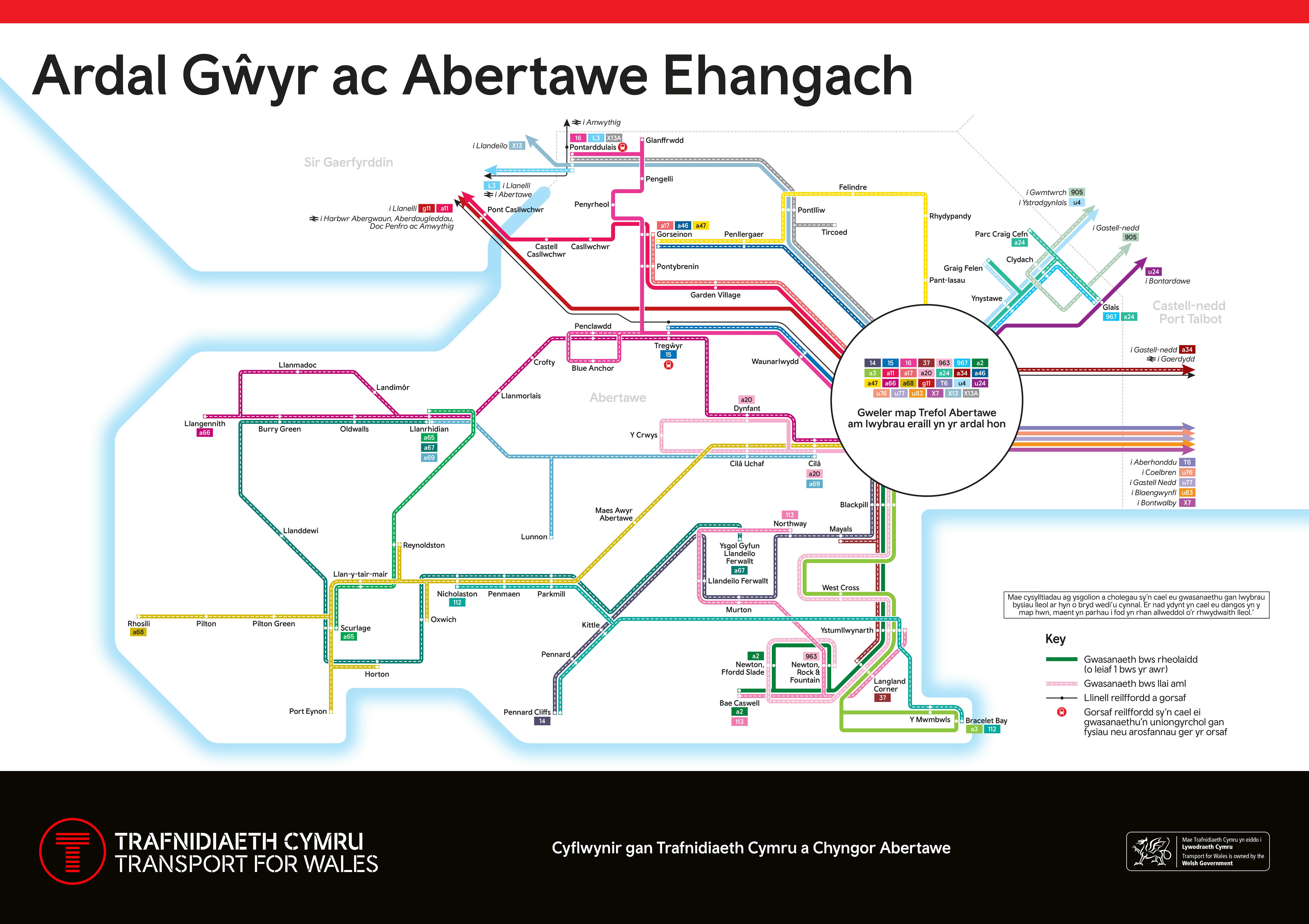Map graffig yn dangos y Rhwydwaith Sylfaen Arfaethedig yng Nghefn Gwlad Abertawe a'r Gŵyr