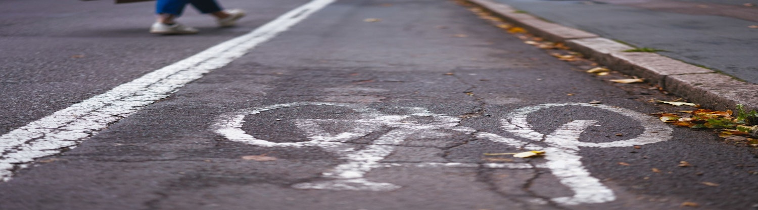 Photo of pedal cycle line marking on road