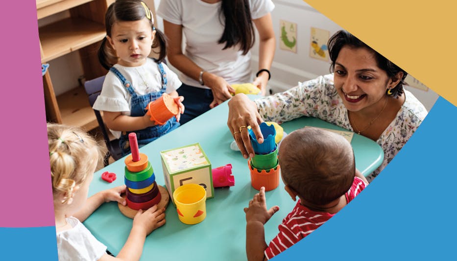 Photograph of children at nursery with a teacher