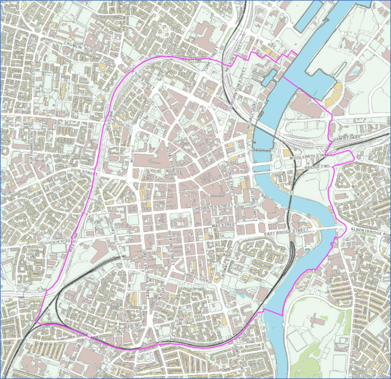 Belfast City Centre boundary map.png