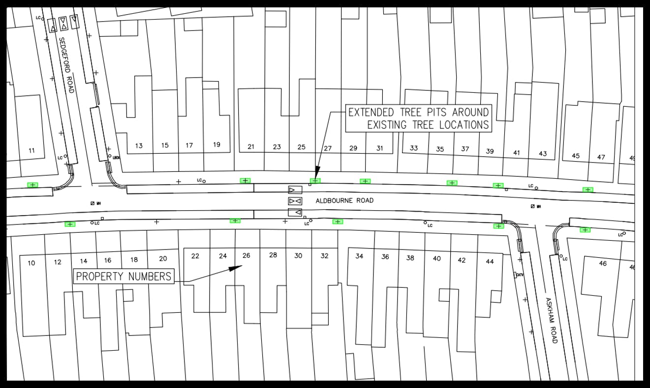 Aldbourne Road tree pit extensions plan view