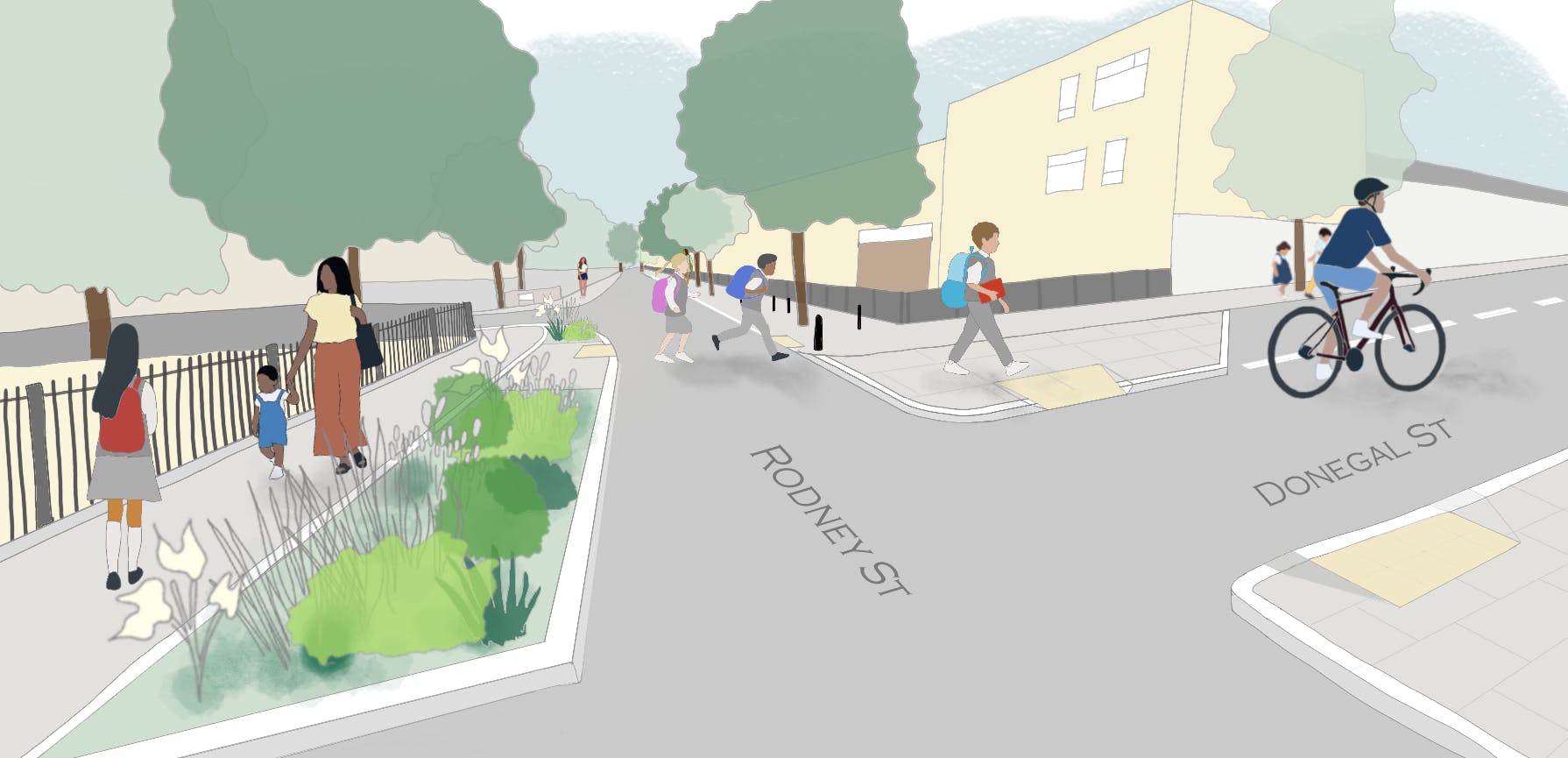 Visualisation of improvements at Donegal Street and Rodney Street junction