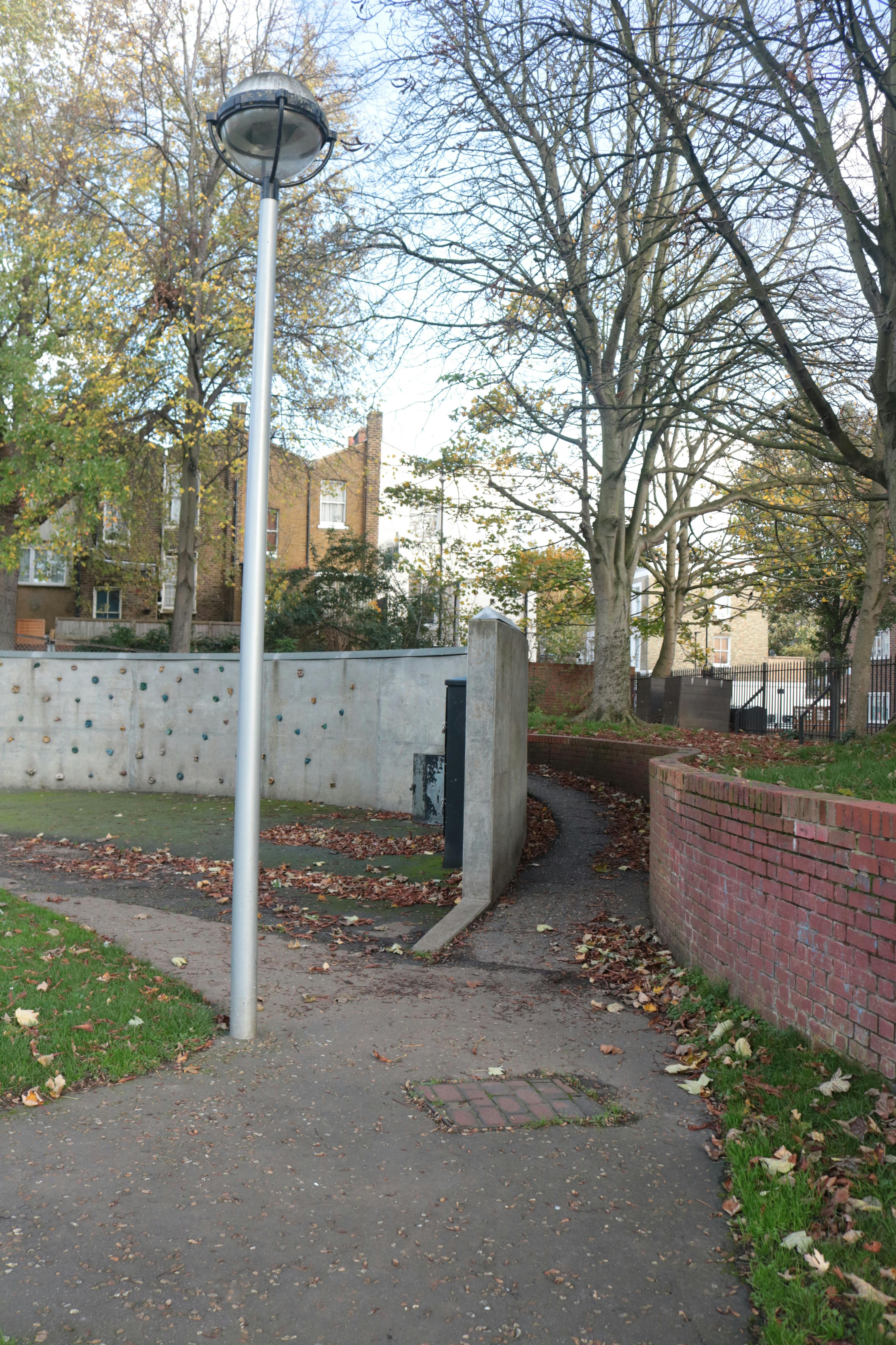 Landseer Gardens showing the path behind the climbing wall
