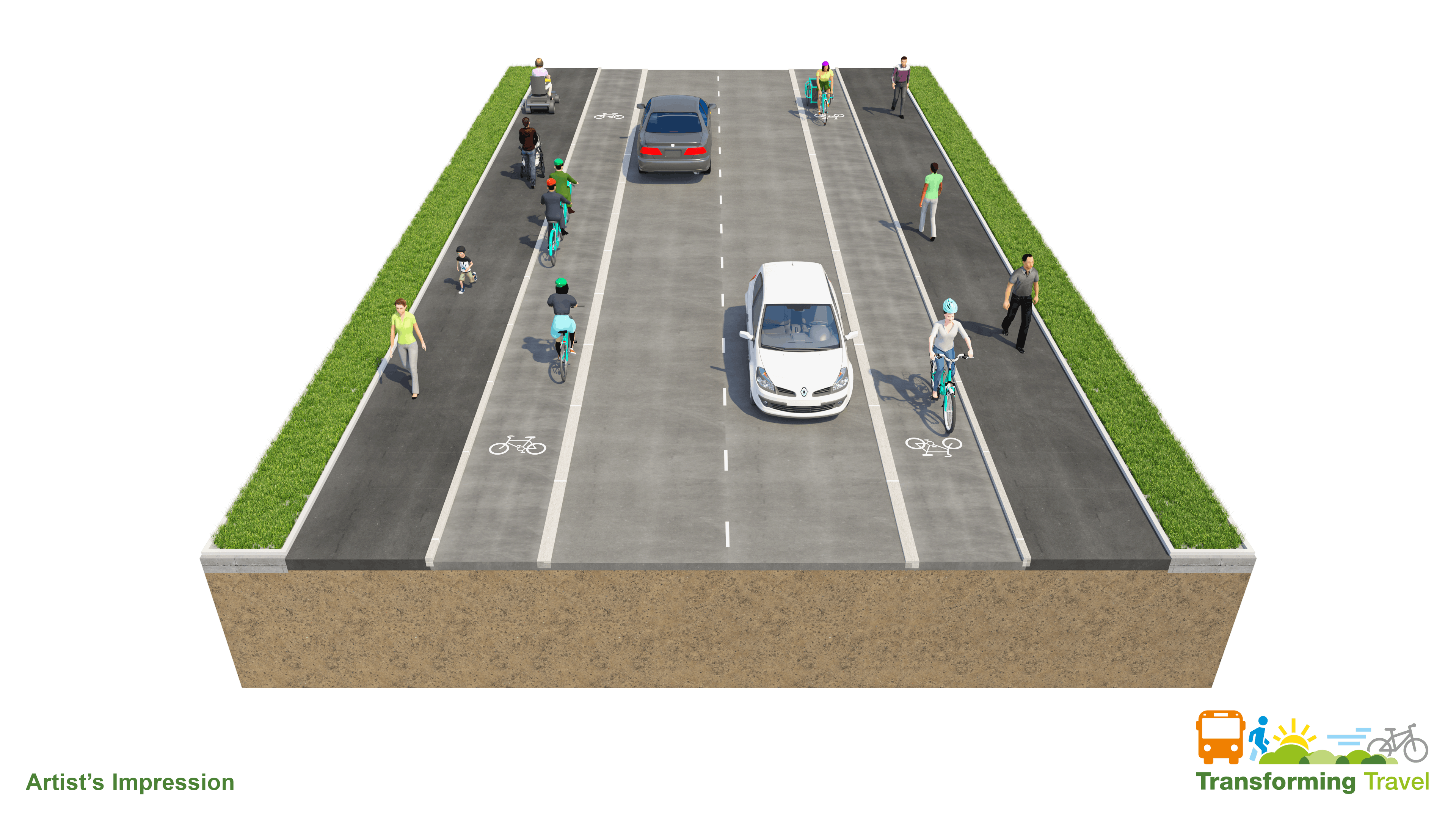 Stepped cycle track and footway