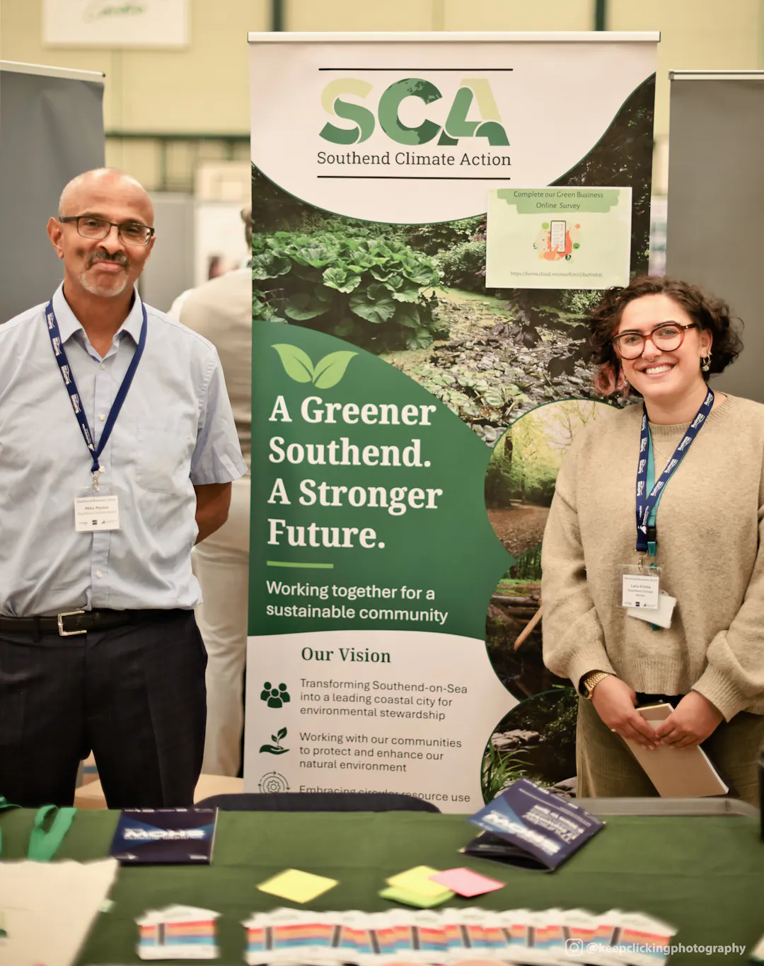 Mike and Laila at Southend Business Show 2026 promoting Southend Climate Action