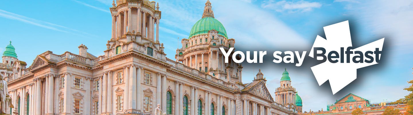 Photo of City Hall with Your Say Belfast logo 