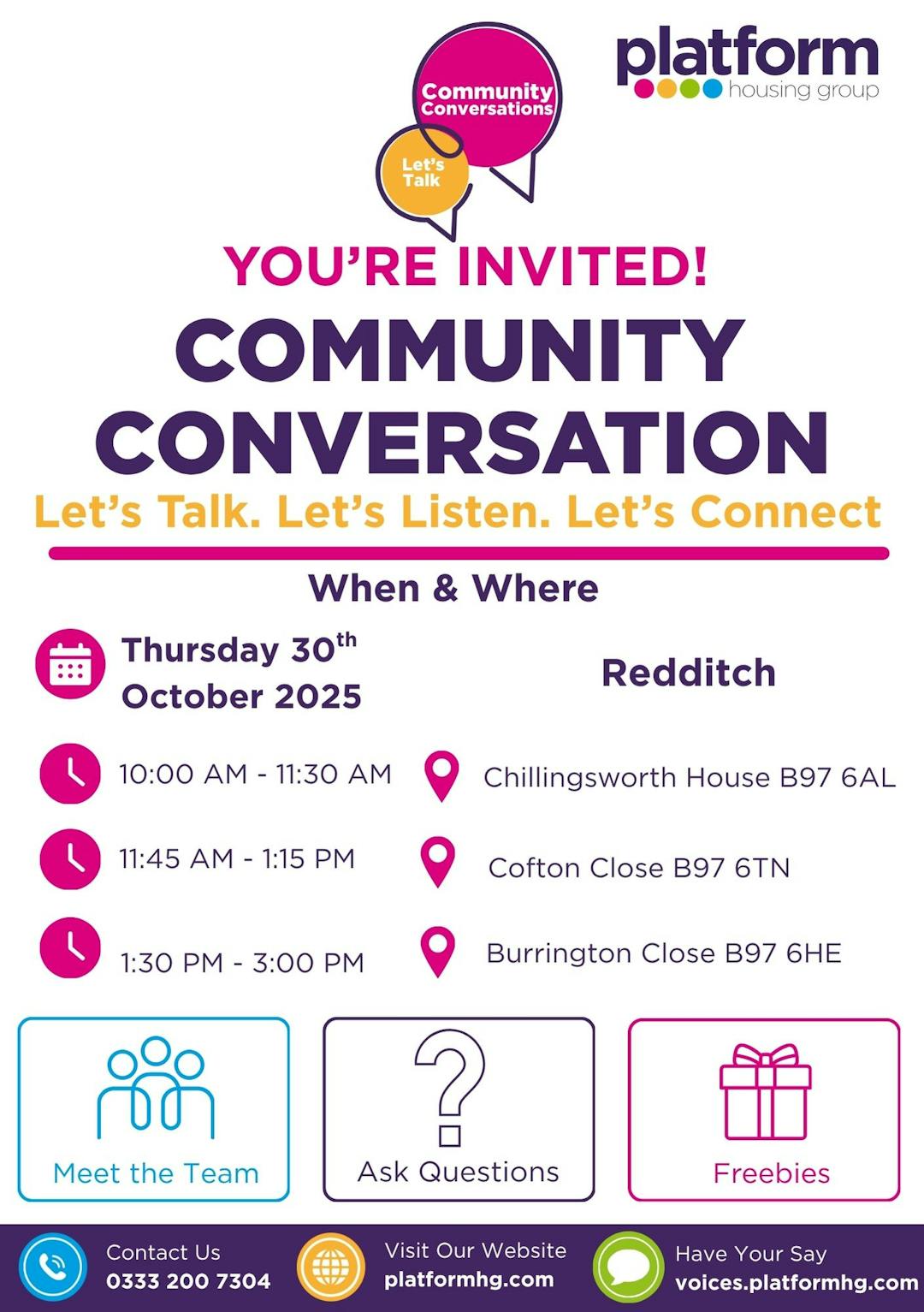 Community Conversation poster, Sandhampton, Astley on Tuesday 30th September, 12pm till 1.30pm