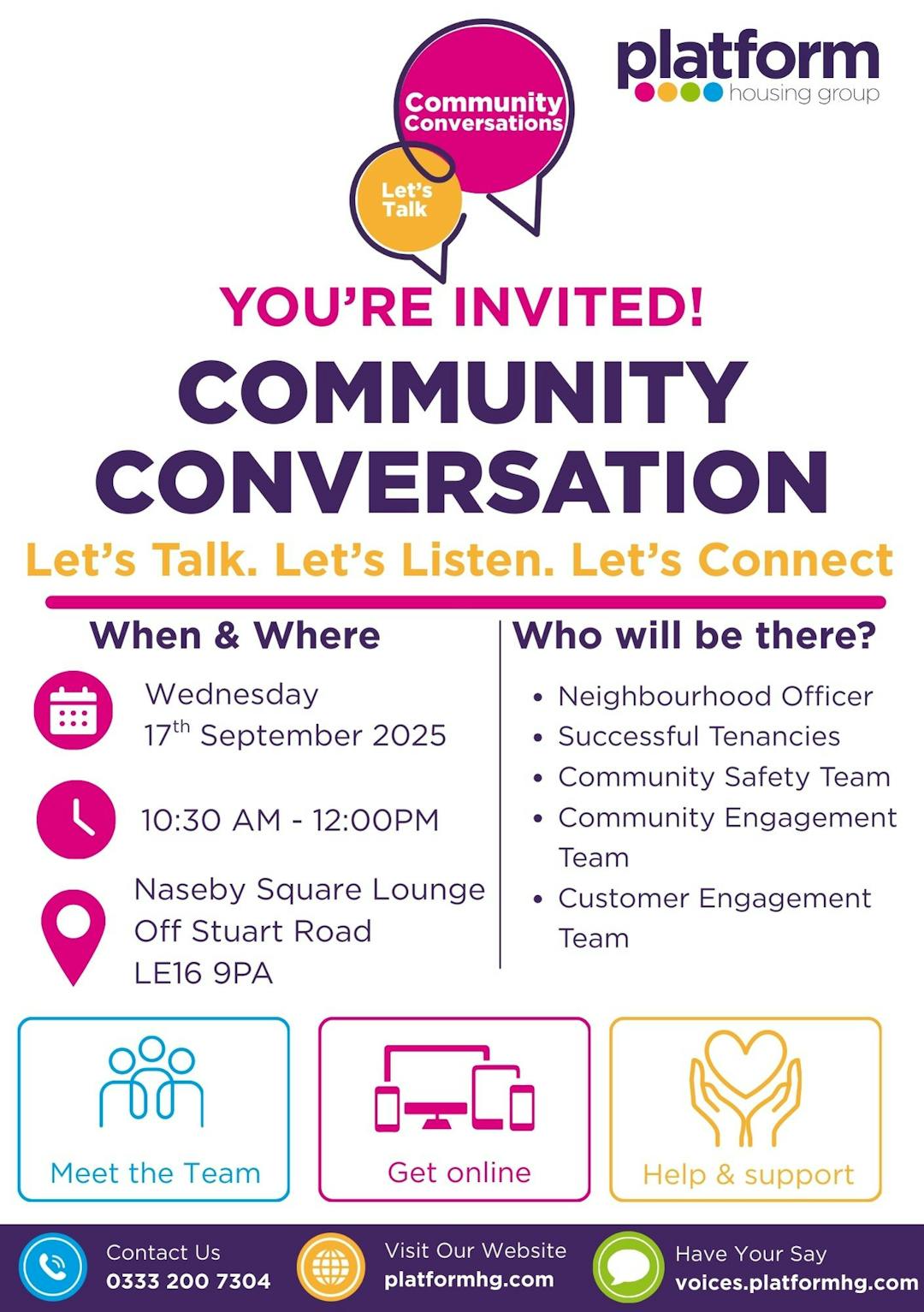 Poster promoting activities at Louth Community Conversation Trinity Centre LN11 8DJ on 19th February from 10am to 2pm