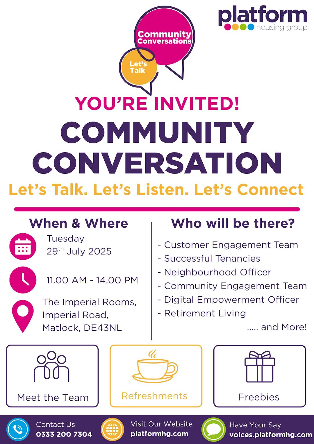 Poster promoting activities at Louth Community Conversation Trinity Centre LN11 8DJ on 19th February from 10am to 2pm
