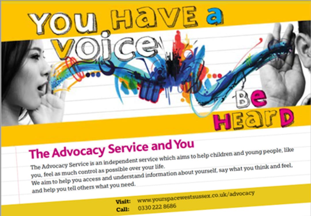 Front cover of the Advocacy and You Leaflet showing someone speaking