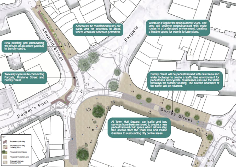 Leopold Street - Surrey Street - Pinstone Street (North) plan