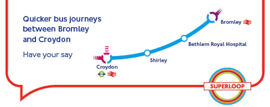 Image with title Quicker bus journeys between Bromley and Croydon Have your say and a diagram of the route