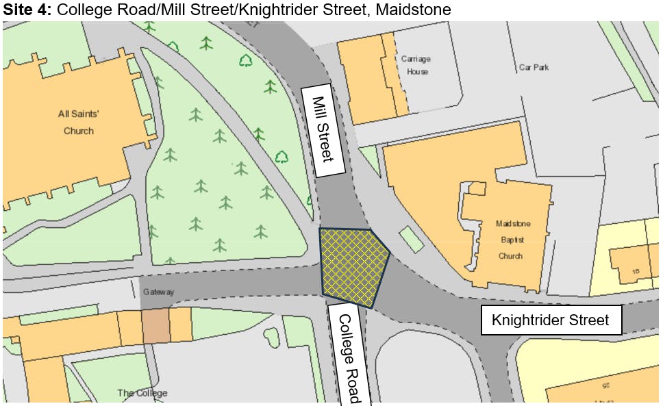 At the junction of College Road, Mill Street and Knightrider Street in Maidstone