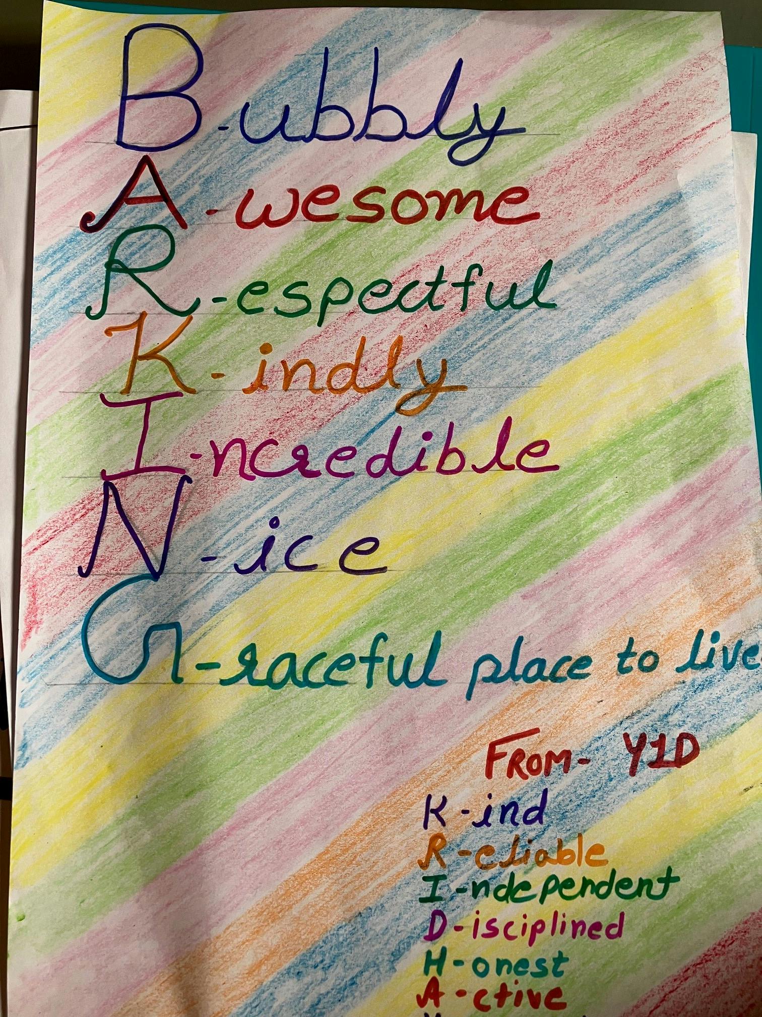 Acrostic Poem on Barking by Krindhay Laddha, aged 5, St Margaret's Primary School