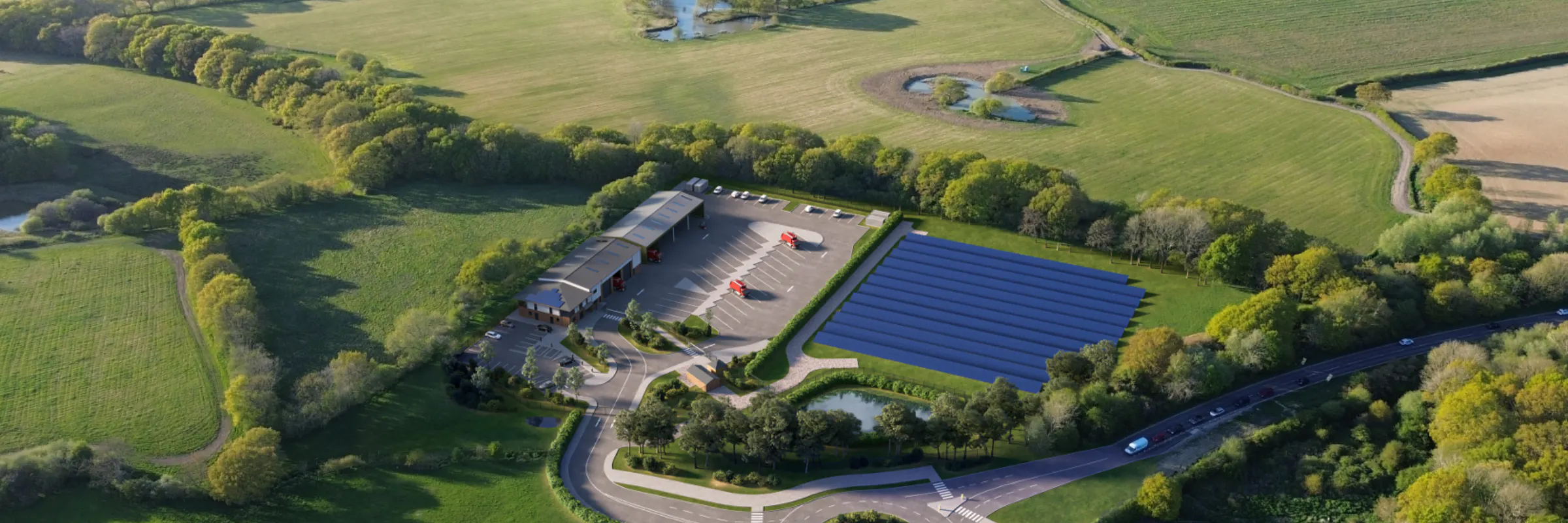 Image shows proposed site plan illustration in birds eye view