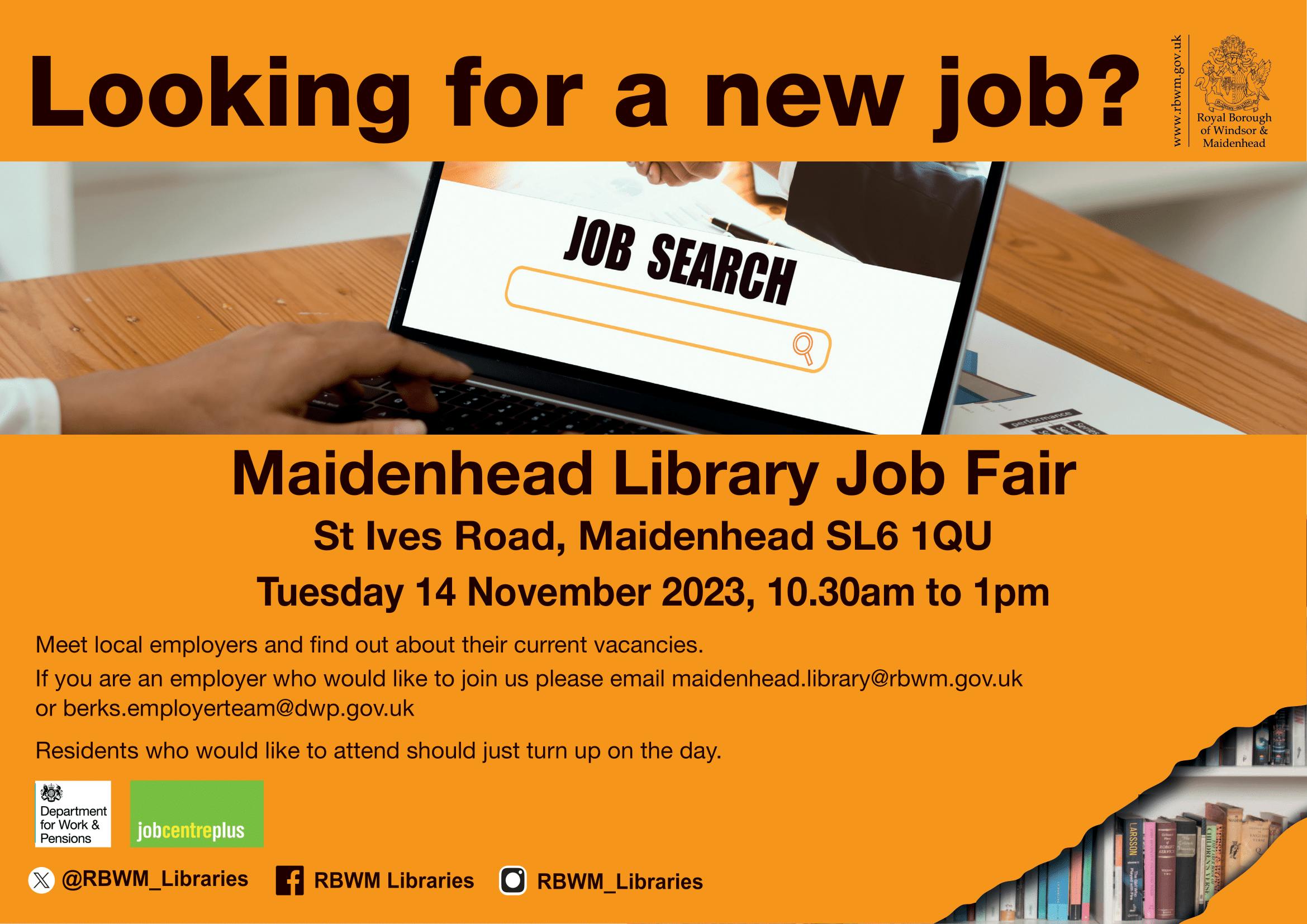 Maidenhead Library job fair Tuesday 14 November 2023 A4 landscape-1.png