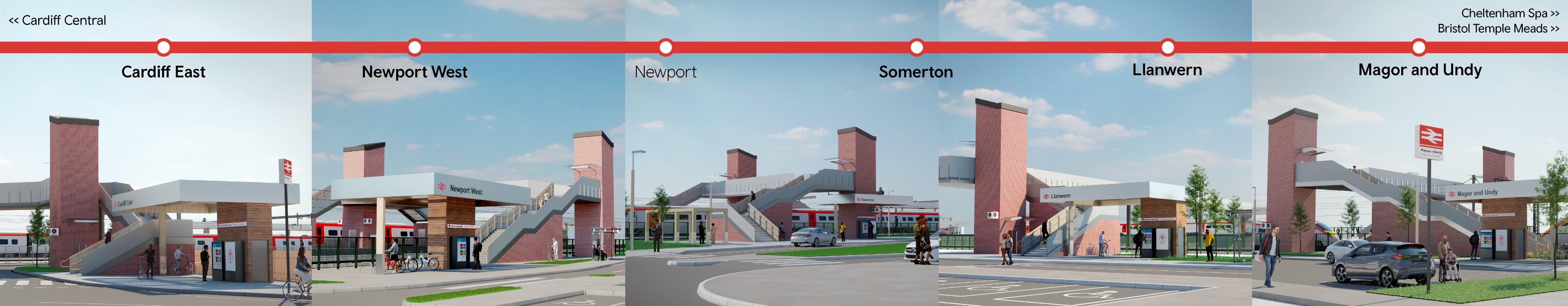 A banner shows visualisations of each of the 5 proposed station designs