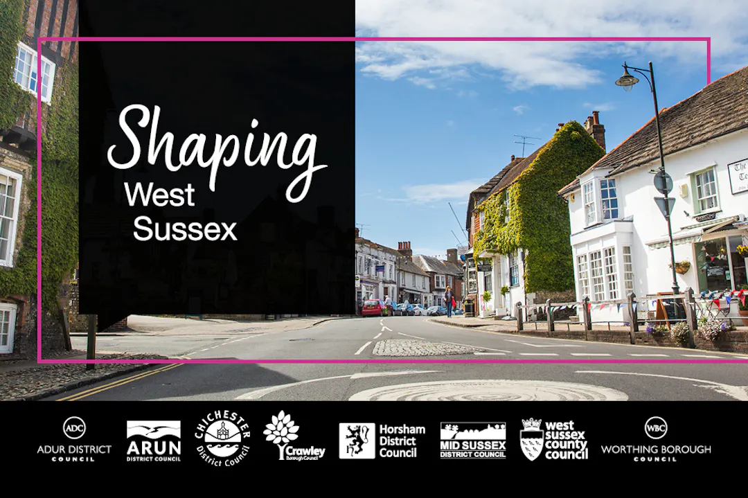 Shaping West Sussex with image of a village and logos of all seven district and borough councils