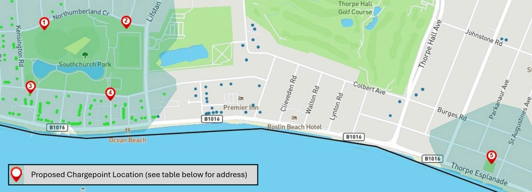 Map of proposed CPs in Thorpe Ward - with key
