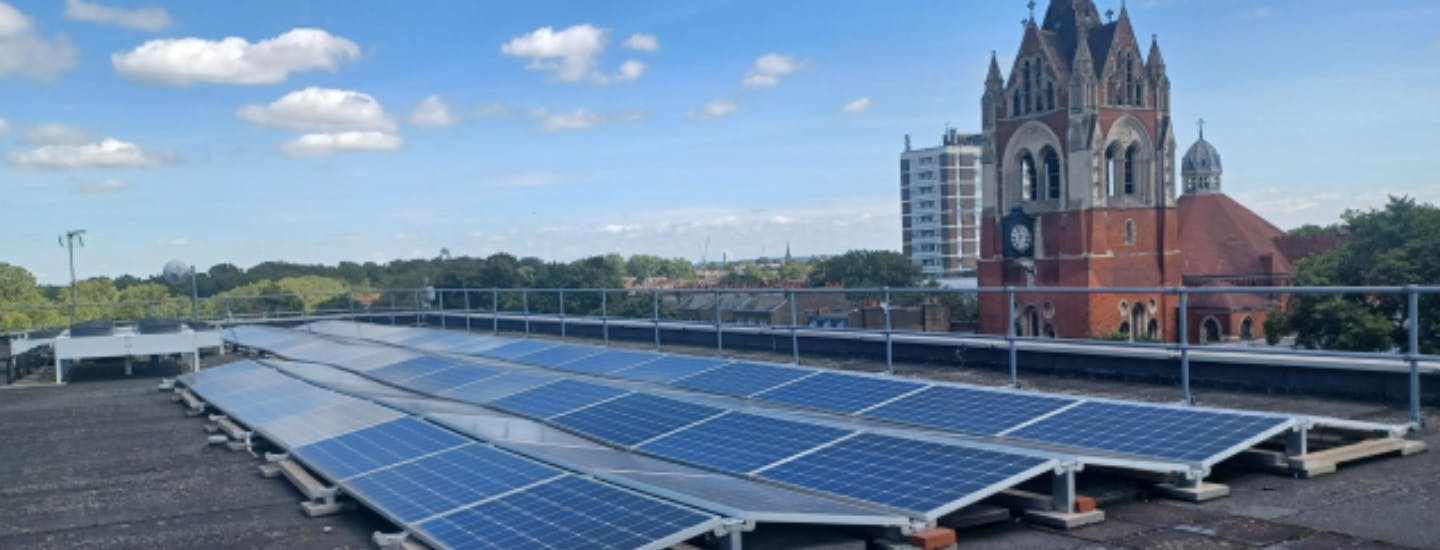 View of Islington from roof of council building with solar panels installed
