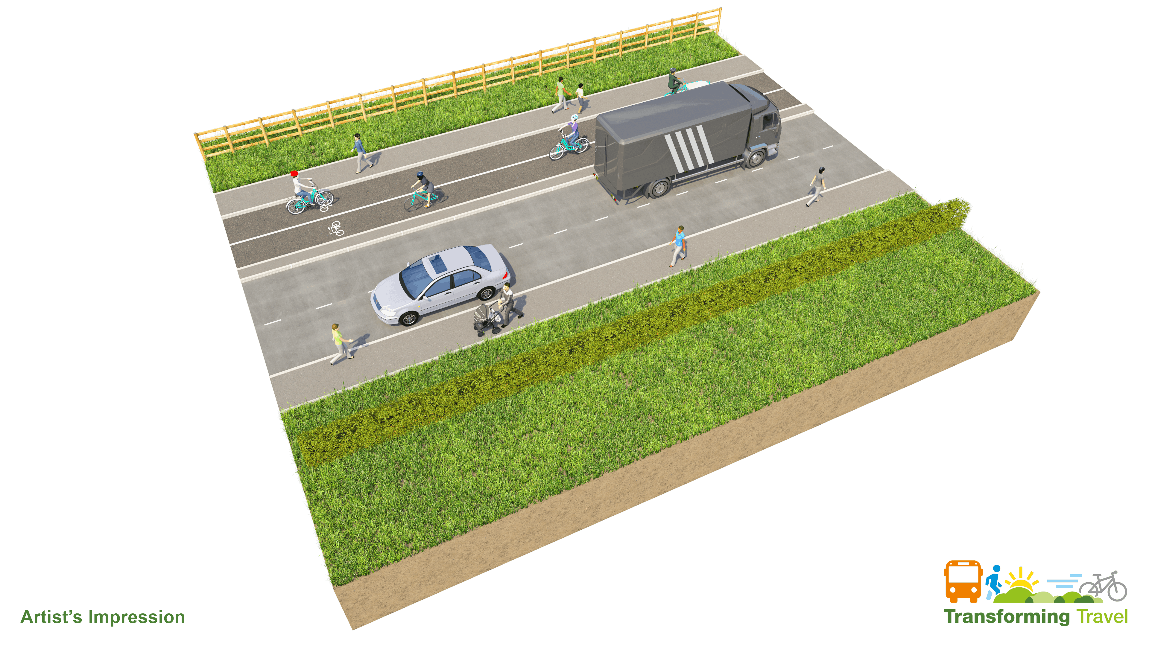 Fully kerbed two-way cycle track with separate footway