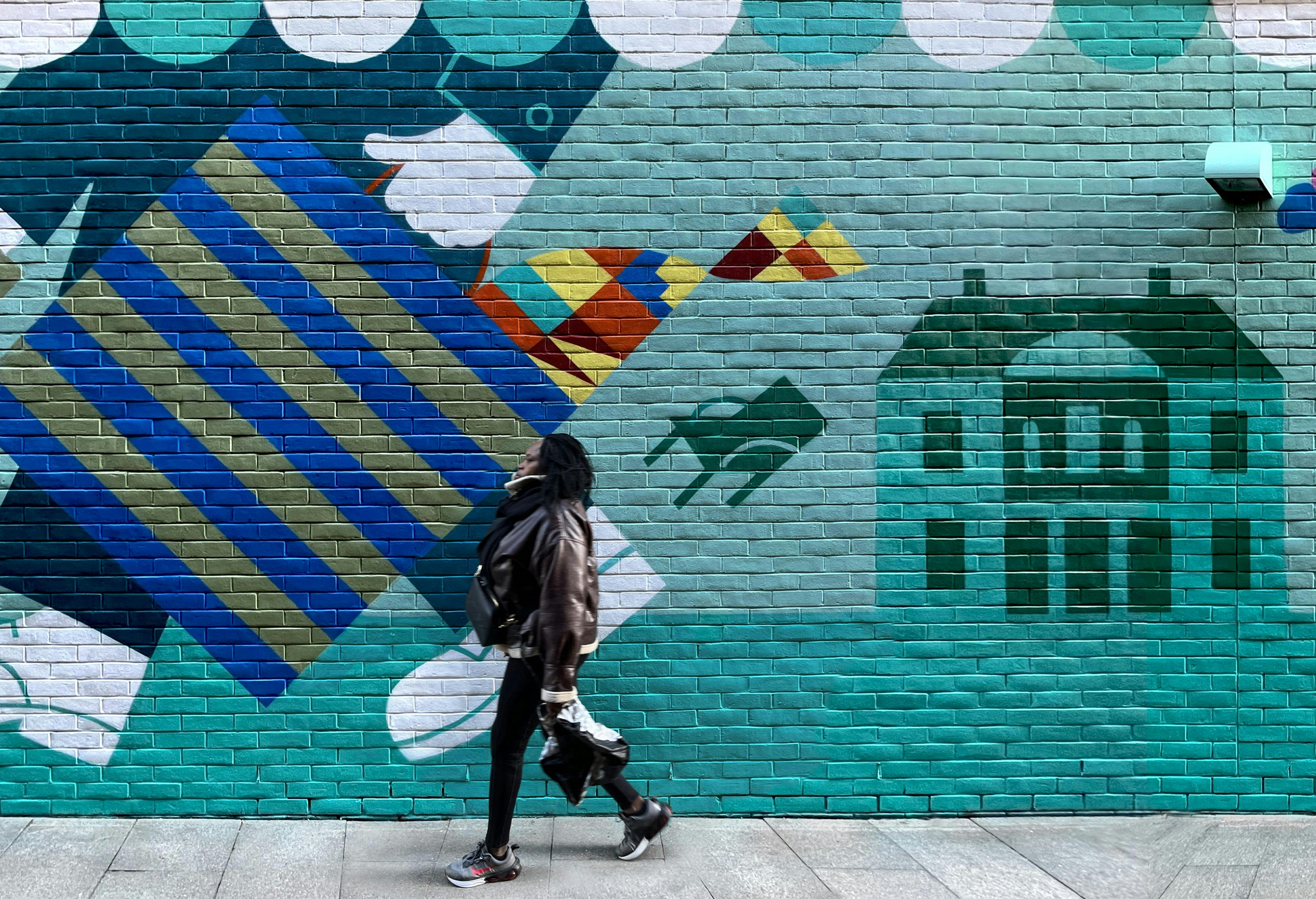 A Stroll Through Enfield Town Mural. Created by artist Anna Nicolo and commissioned through the Curate Enfield programme