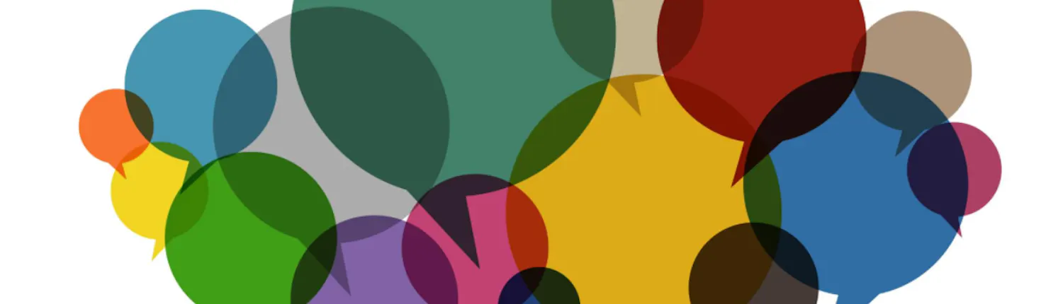 Colourful speech bubbles on top of each other