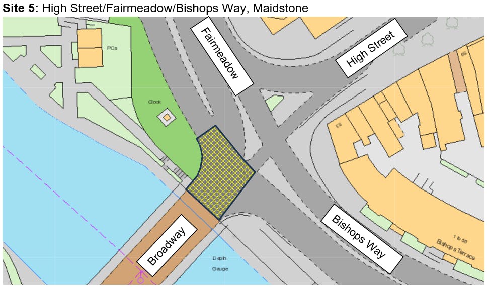 At the junction of High Street, Fairmeadow and Bishops Way in Maidstone