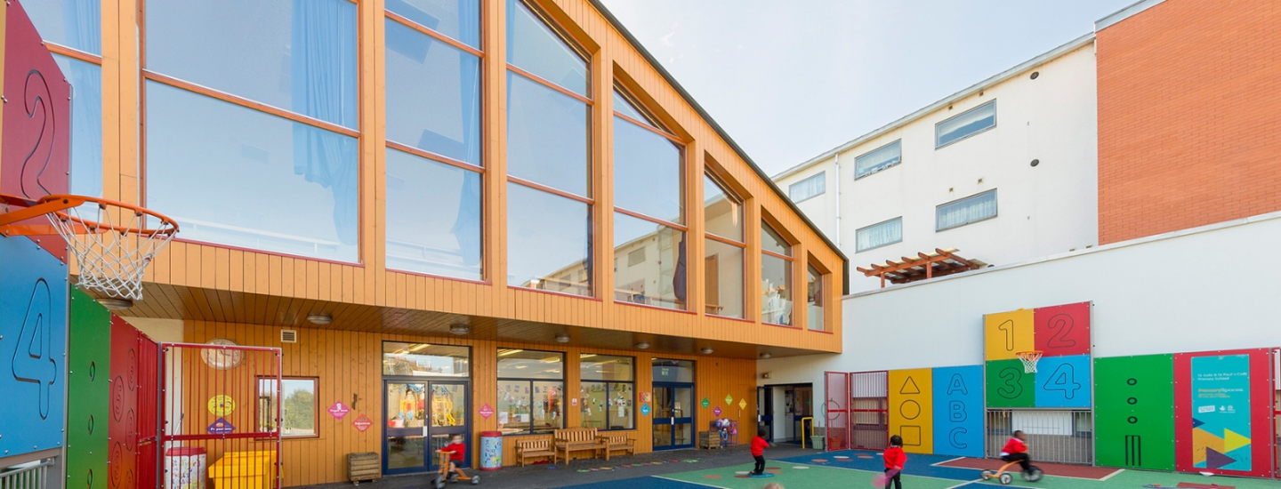 Section of St Jude and St Paul’s CofE Primary School building and playground