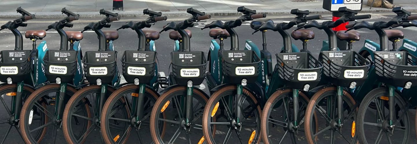 A row of hire bikes