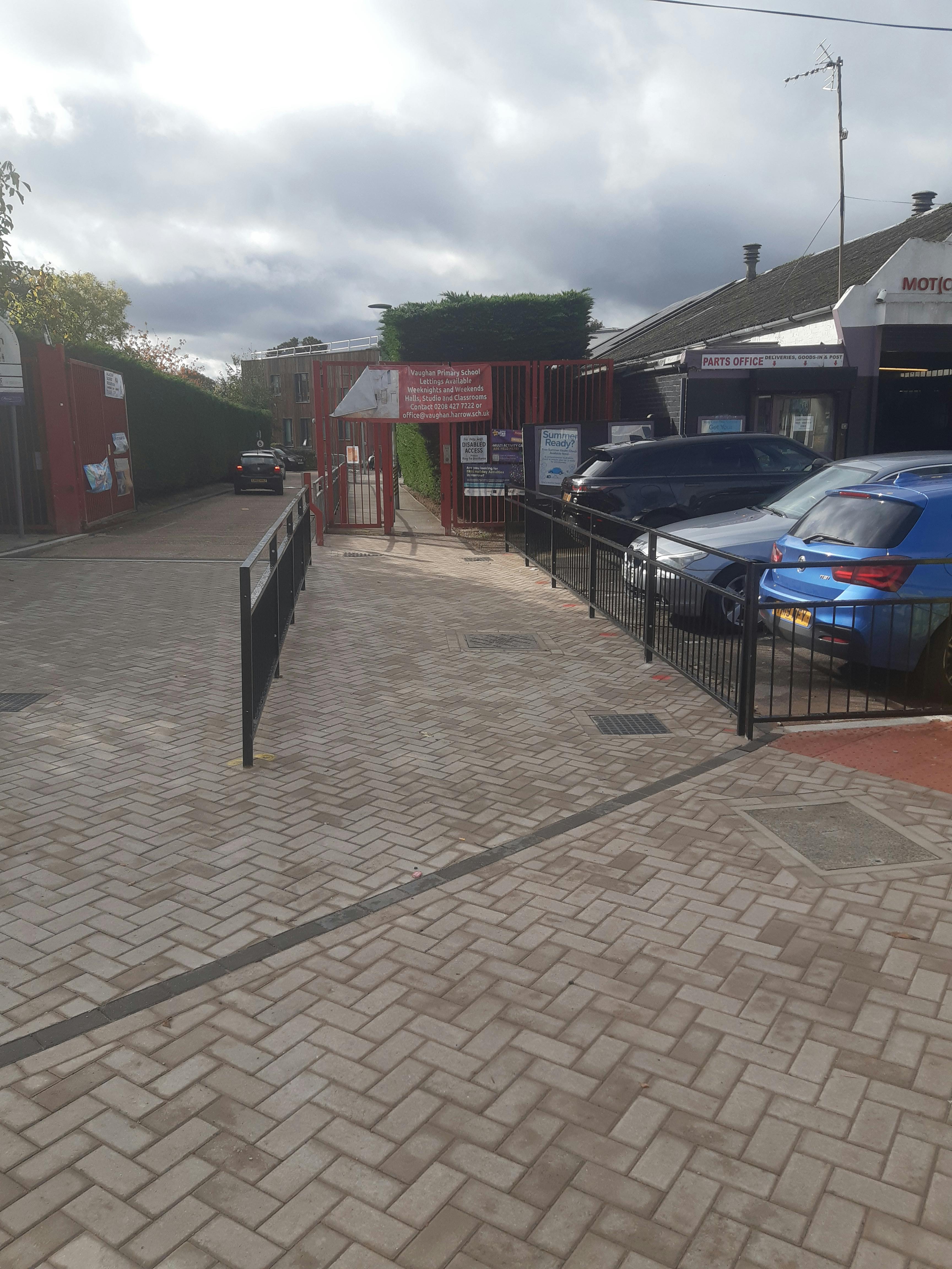 New paving outside Vaughan Primary School