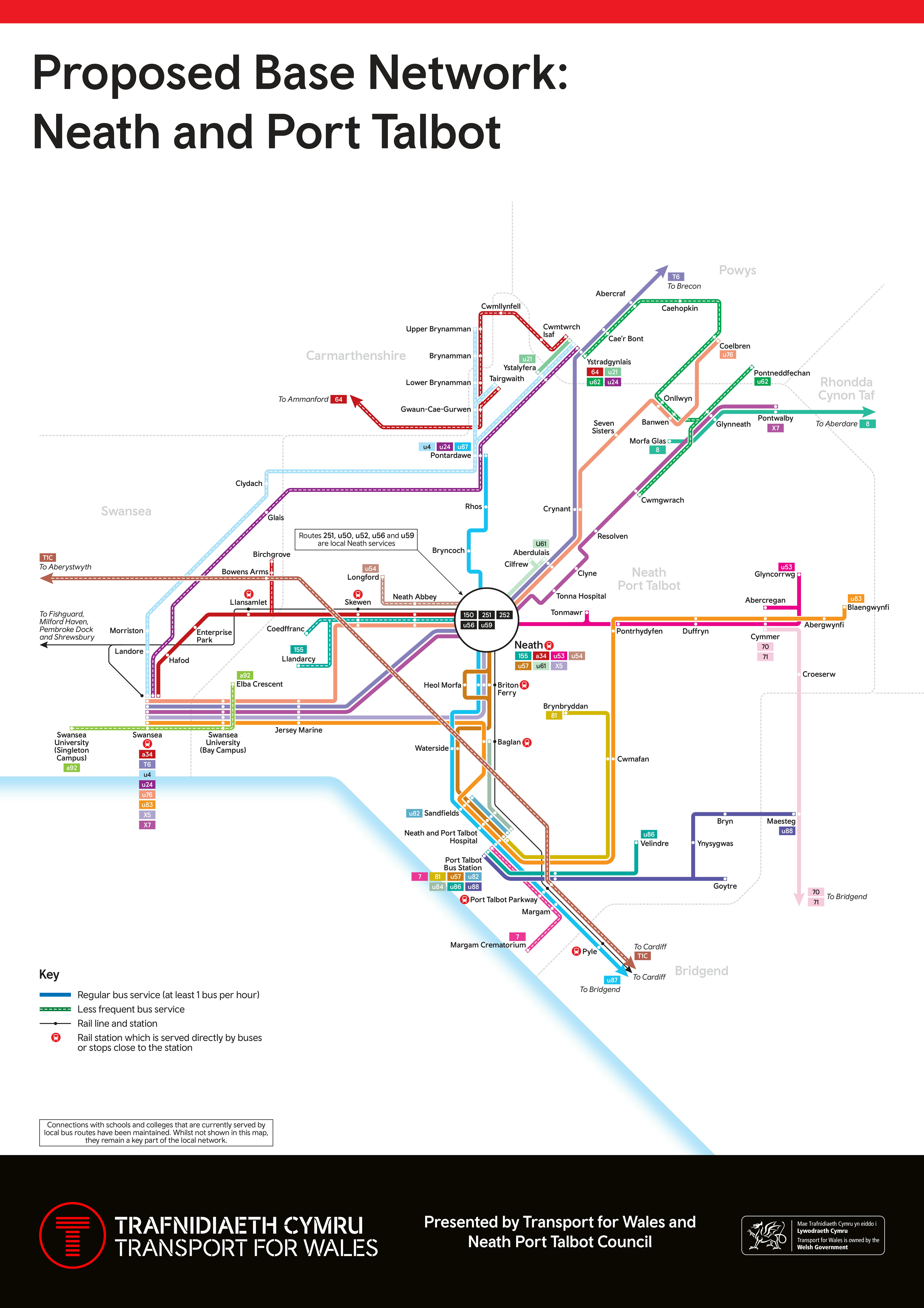 Graphic map showing the Proposed Base Network in Neath Port Talbot