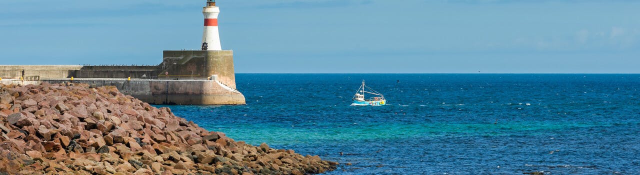 View out to sea and to Fraserburgh Lighthouse