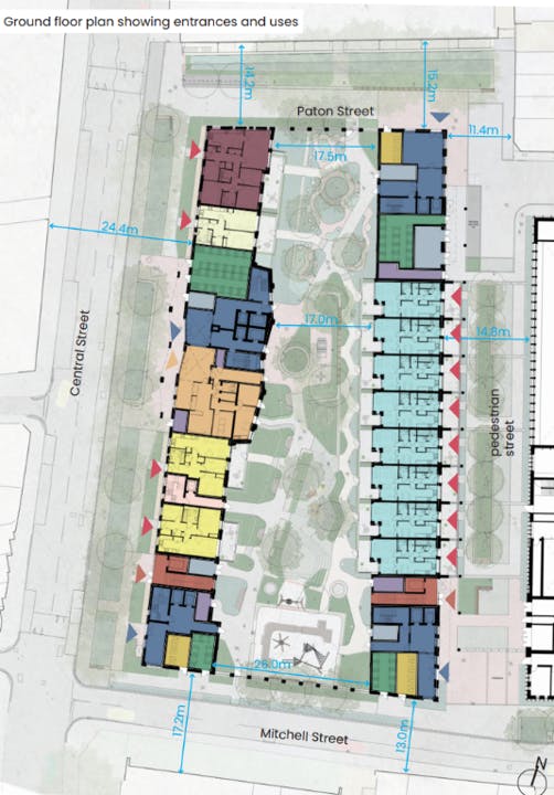 Graphic of ground floor plan showing entrances and uses at Finsbury Park redevelopment.png
