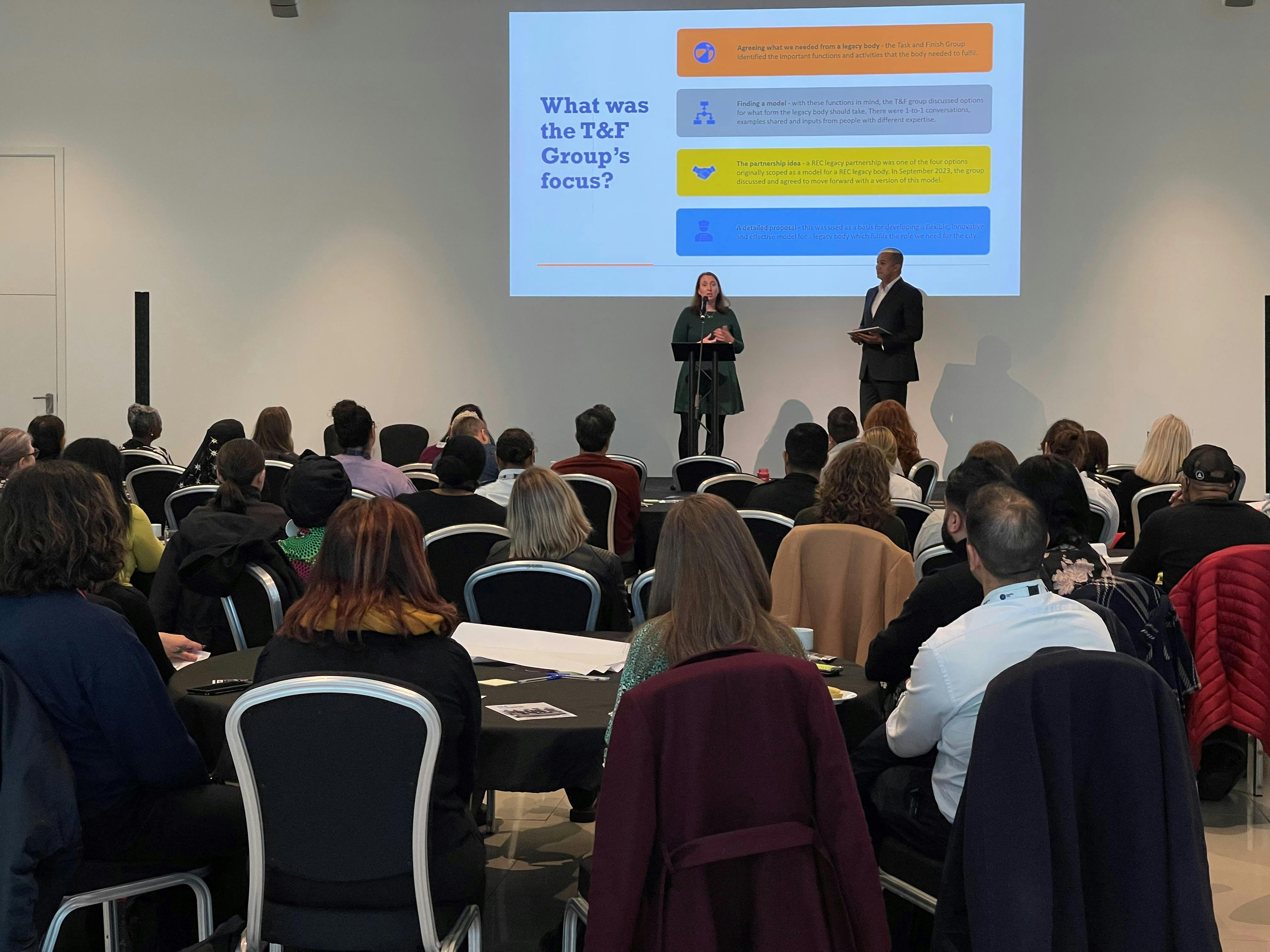 Richard Stubbs and Laura White speaking at the launch event for REPS