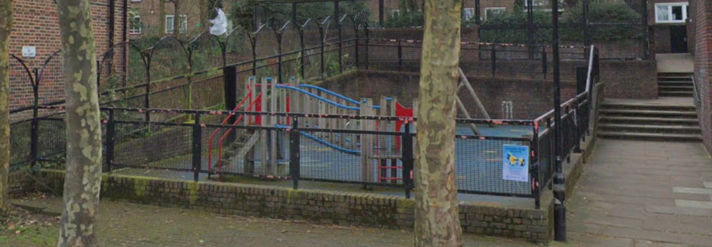 Image showing street view of the two play spaces on Levison Way, Grovedale Estate