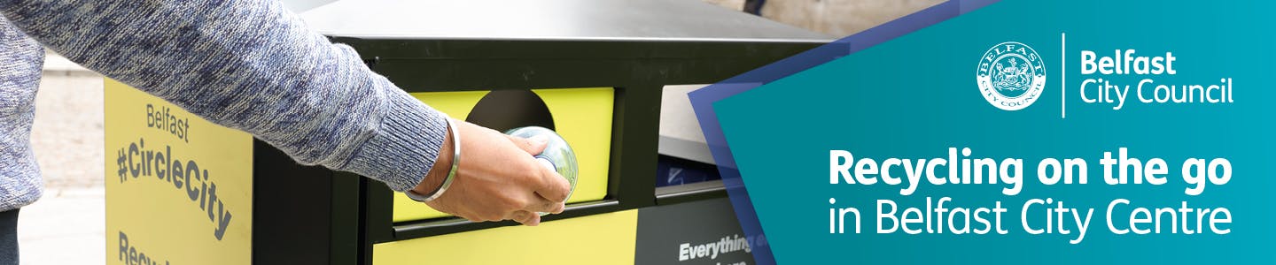 Recycling on the go in Belfast and photo of recycling bin