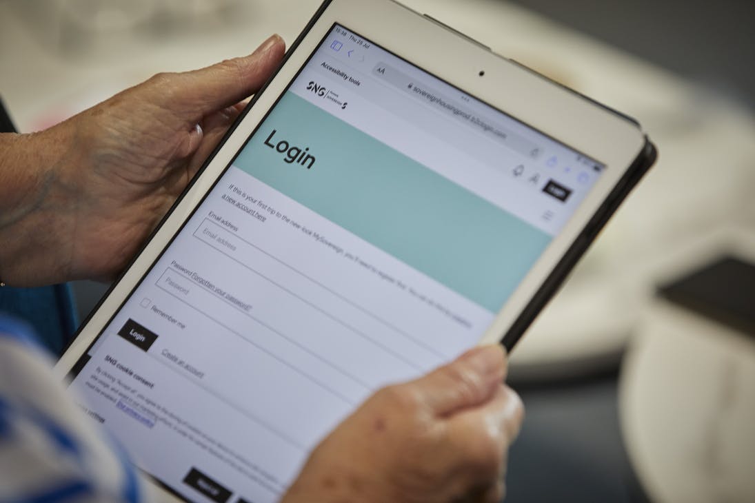 Login page on website ona  tablet