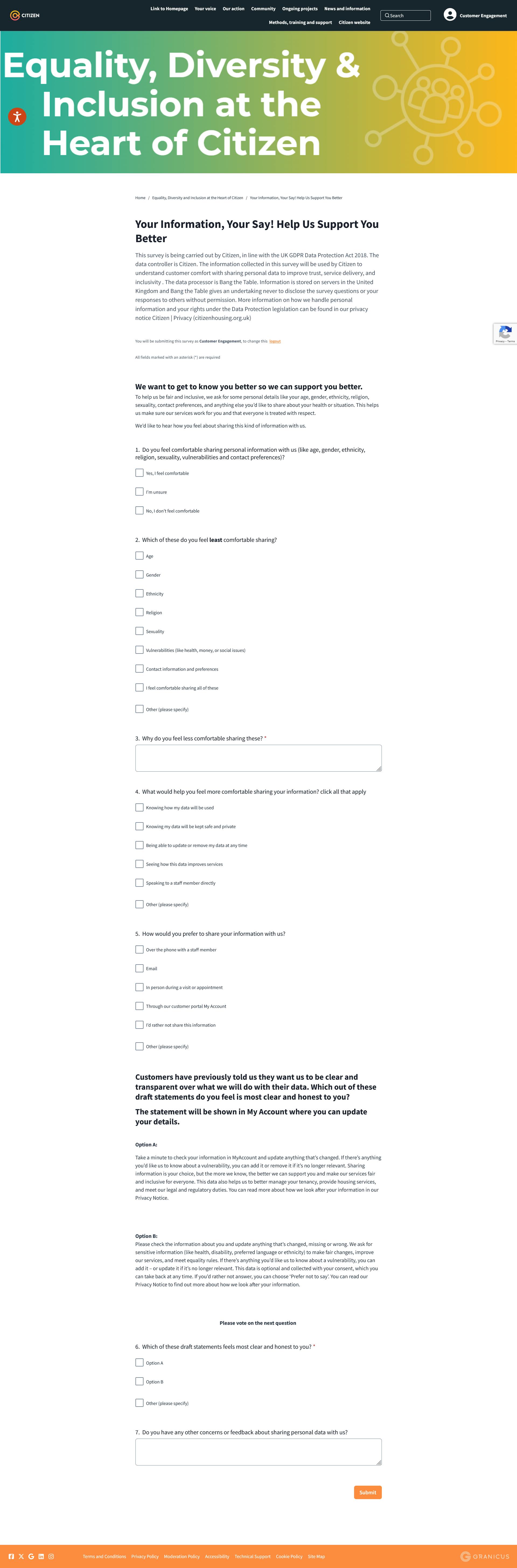  Your Information Your Say Help Us Support You Better: Survey 