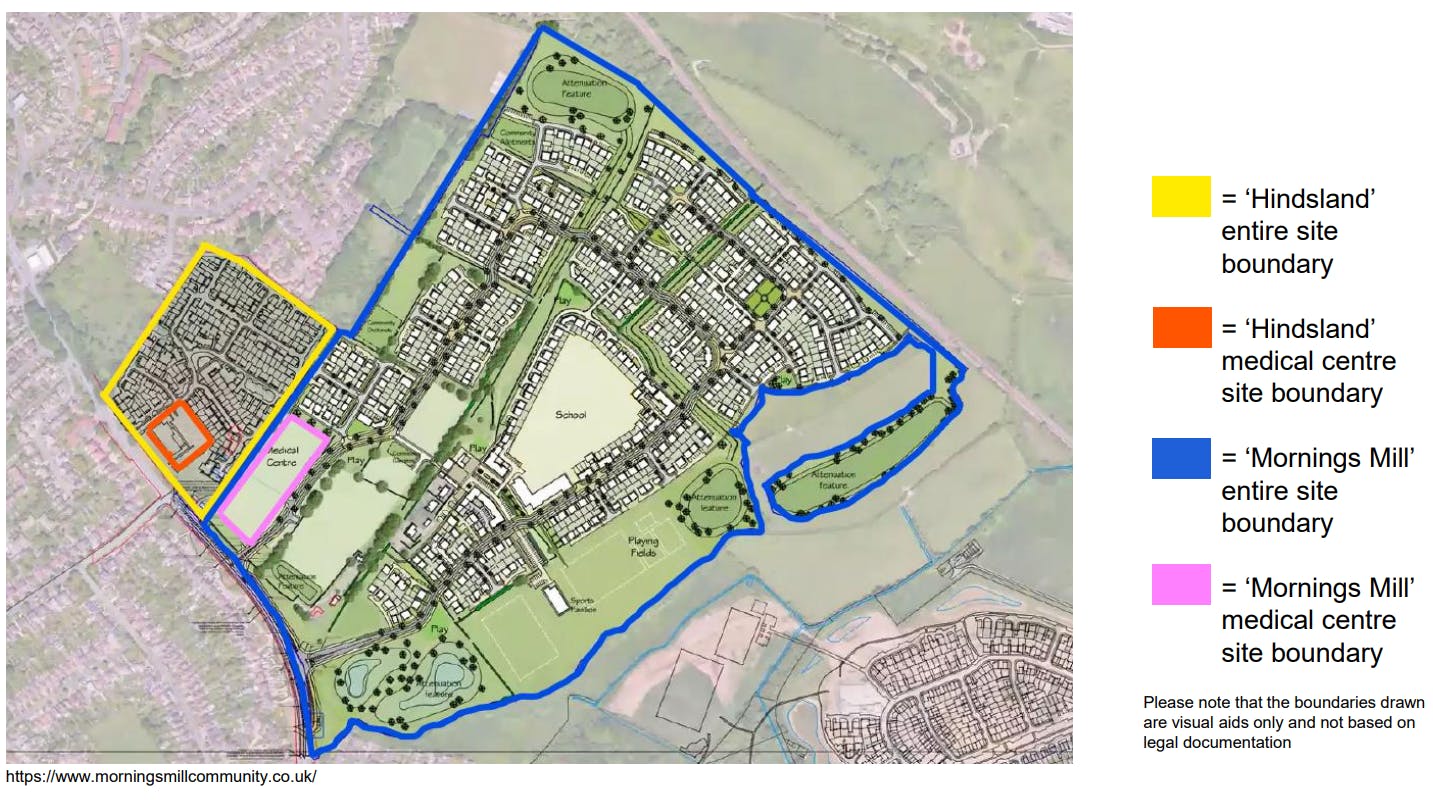 An indicative site location plan highlighting the proximity of the two sites