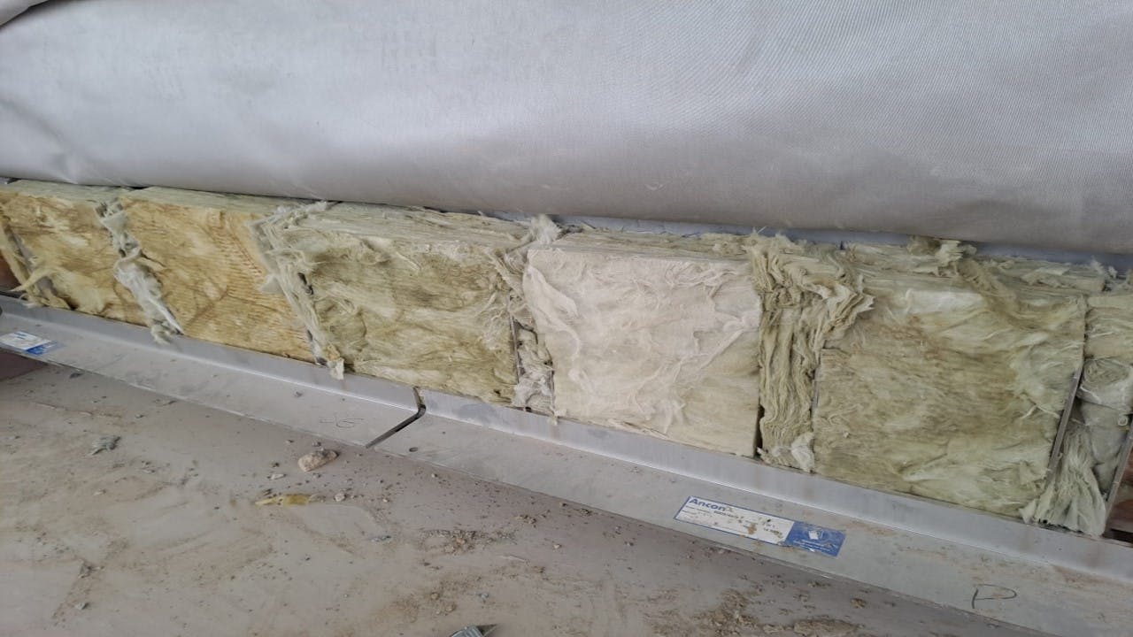 Shelf angle installed with fireproofing behind damp course_Nov23